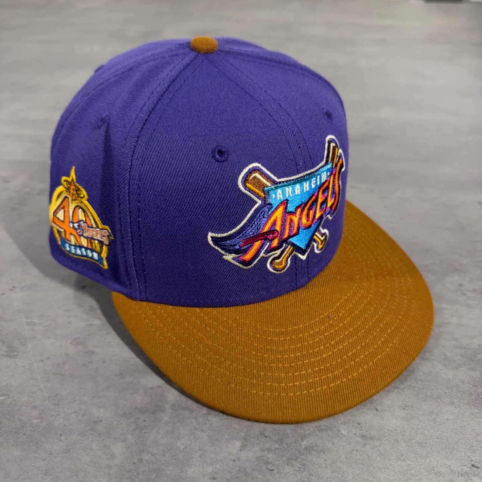 New Era Anaheim Angels Fitted Hat Mens 7 5/8 Purple Brown 40th Season Side Patch